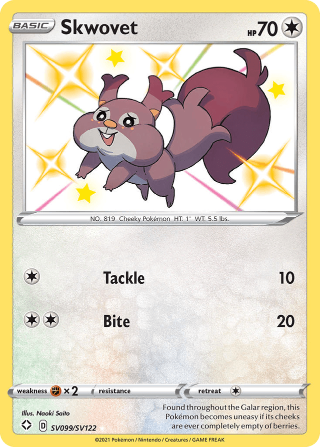 Carta Skwovet SV099/122 do set Shining Fates Shiny Vault — Pokémon TCG | Bynx