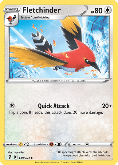 Carta Fletchinder 139/203 do set Evolving Skies — Pokémon TCG | Bynx