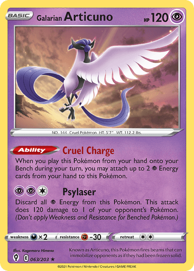 Carta Galarian Articuno 63/203 do set Evolving Skies — Pokémon TCG | Bynx