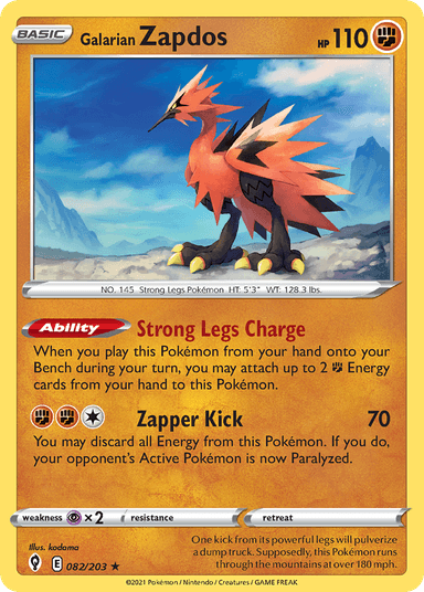 Carta Galarian Zapdos 82/203 do set Evolving Skies — Pokémon TCG | Bynx