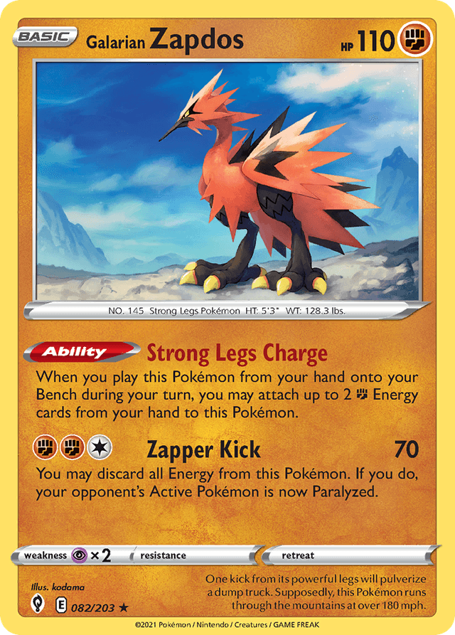Carta Galarian Zapdos 82/203 do set Evolving Skies — Pokémon TCG | Bynx