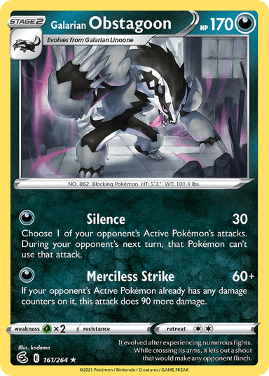 Carta Galarian Obstagoon 161/264 do set Fusion Strike — Pokémon TCG | Bynx