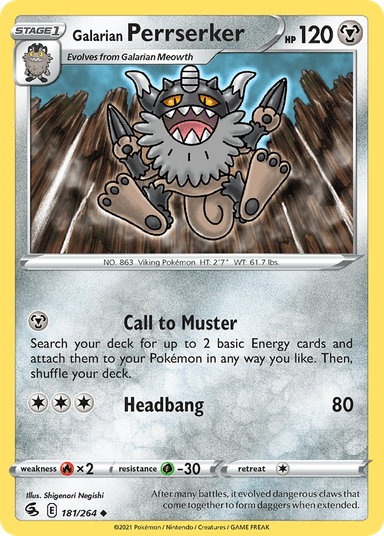 Carta Galarian Perrserker 181/264 do set Fusion Strike — Pokémon TCG | Bynx