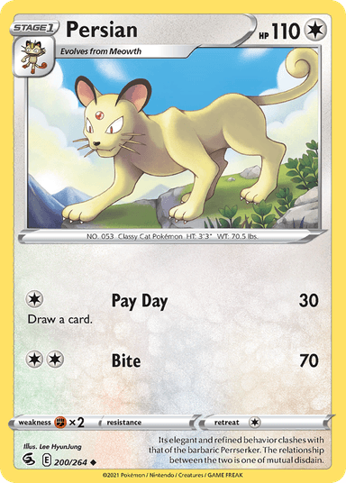 Carta Persian 200/264 do set Fusion Strike — Pokémon TCG | Bynx