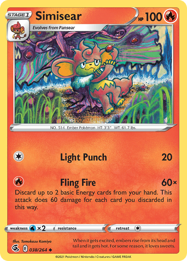 Carta Simisear 38/264 do set Fusion Strike — Pokémon TCG | Bynx