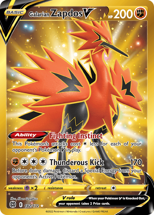 Carta Galarian Zapdos V 182/172 do set Brilliant Stars — Pokémon TCG | Bynx