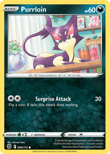 Carta Purrloin 90/172 do set Brilliant Stars — Pokémon TCG | Bynx