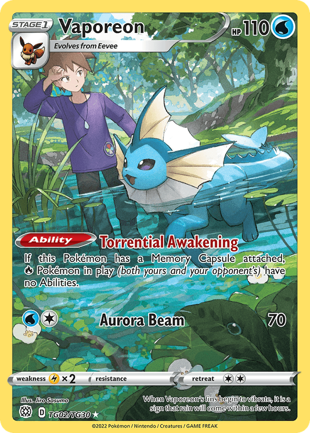 Carta Vaporeon TG02/30 do set Brilliant Stars Trainer Gallery — Pokémon TCG | Bynx