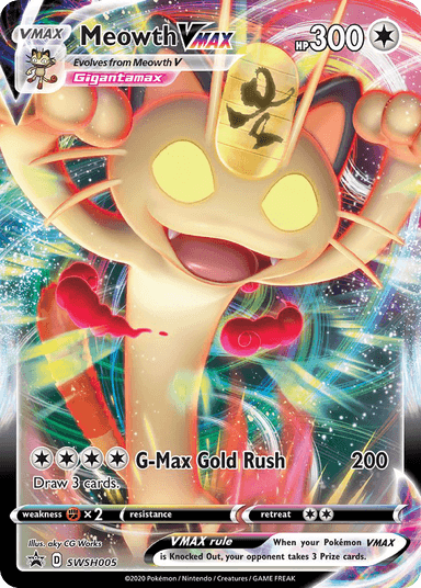 Carta Meowth VMAX SWSH005/307 do set SWSH Black Star Promos — Pokémon TCG | Bynx