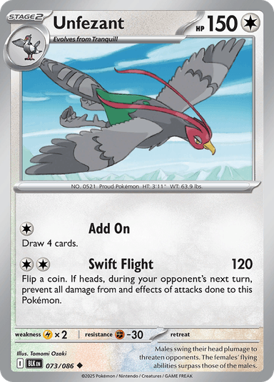 Carta Unfezant 73/86 do set Black Bolt — Pokémon TCG | Bynx