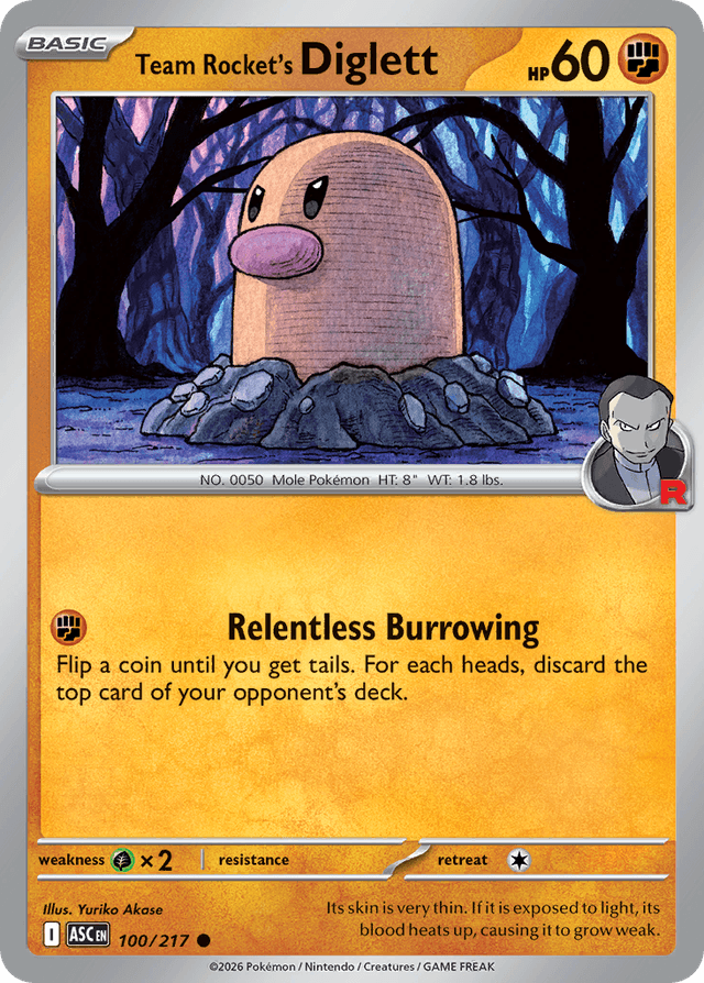Carta Team Rocket's Diglett 100/217 do set Ascended Heroes — Pokémon TCG | Bynx