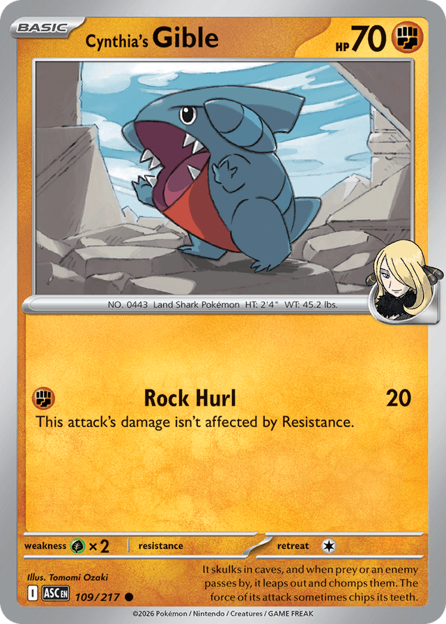 Carta Cynthia's Gible 109/217 do set Ascended Heroes — Pokémon TCG | Bynx