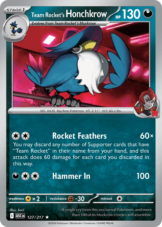 Carta Team Rocket's Honchkrow 127/217 do set Ascended Heroes — Pokémon TCG | Bynx