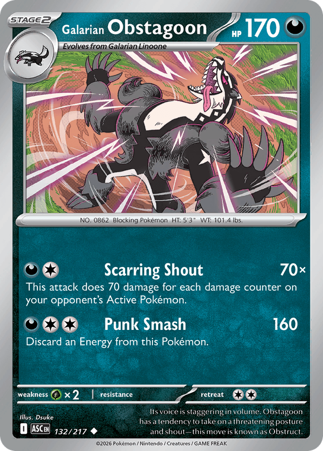 Carta Galarian Obstagoon 132/217 do set Ascended Heroes — Pokémon TCG | Bynx