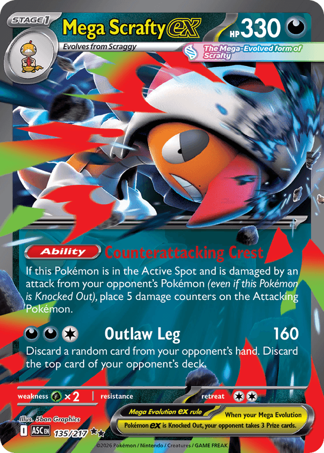 Carta Mega Scrafty ex 135/217 do set Ascended Heroes — Pokémon TCG | Bynx