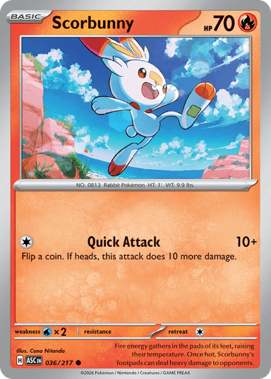Carta Scorbunny 36/217 do set Ascended Heroes — Pokémon TCG | Bynx