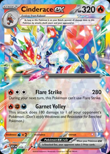 Carta Cinderace ex 38/217 do set Ascended Heroes — Pokémon TCG | Bynx