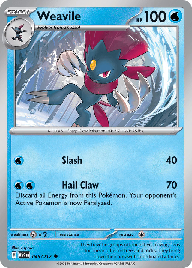 Carta Weavile 45/217 do set Ascended Heroes — Pokémon TCG | Bynx