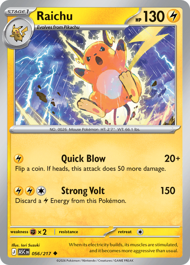 Carta Raichu 56/217 do set Ascended Heroes — Pokémon TCG | Bynx