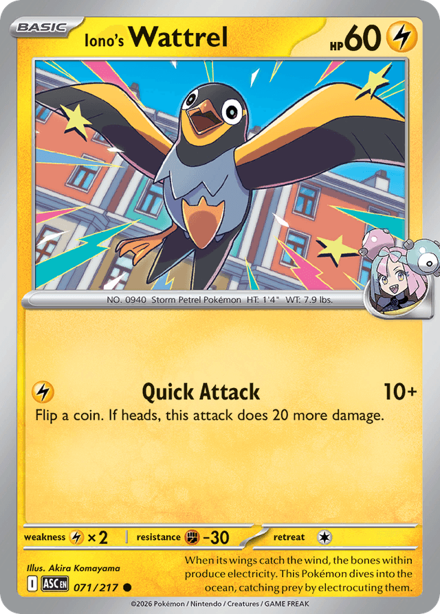 Carta Iono's Wattrel 71/217 do set Ascended Heroes — Pokémon TCG | Bynx
