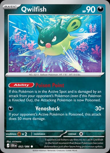 Carta Qwilfish 52/86 do set Chaos Rising — Pokémon TCG | Bynx
