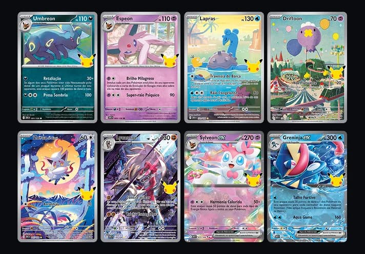 Espeon, Umbreon, Lapras, Drifloon, Zorua, Lycanroc, Greninja e Sylveon