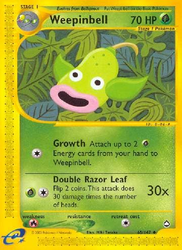 Carta Weepinbell 65/147 do set Aquapolis — Pokémon TCG | Bynx