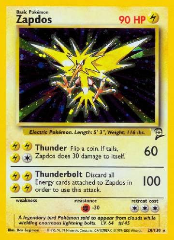 Carta Zapdos 20/130 do set Base Set 2 — Pokémon TCG | Bynx
