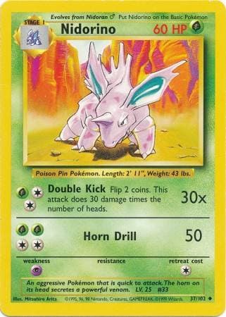 Carta Nidorino 37/102 do set Coleção Básica — Pokémon TCG | Bynx