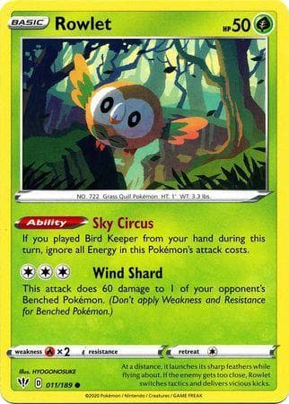 Carta Rowlet 11/189 do set Escuridão Incandescente — Pokémon TCG | Bynx