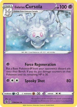 Carta Galarian Cursola 118/264 do set Golpe Fusão — Pokémon TCG | Bynx