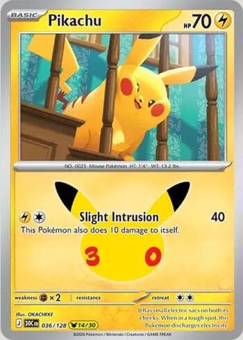 Carta Pikachu 036/128 do set 30th Celebration — Pokémon TCG | Bynx