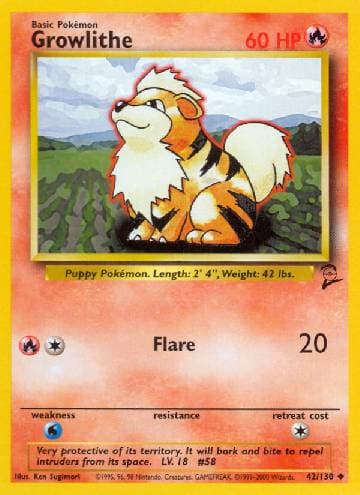 Carta Growlithe (42/130) do set Base Set 2 — Pokémon TCG | Bynx