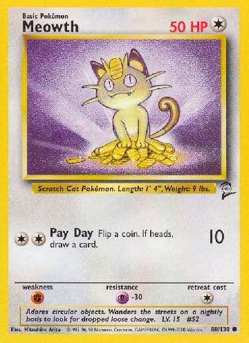 Carta Meowth (80/130) do set Base Set 2 — Pokémon TCG | Bynx