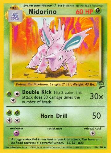 Carta Nidorino (54/130) do set Base Set 2 — Pokémon TCG | Bynx