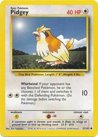 Carta Pidgey (57/102) do set Coleção Básica — Pokémon TCG | Bynx