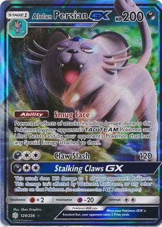 Carta Alolan Persian-GX (129/236) do set Eclipse Cósmico — Pokémon TCG | Bynx