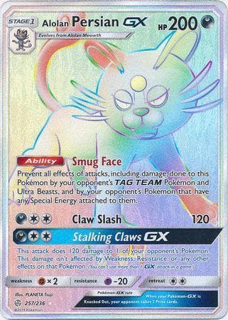Carta Alolan Persian-GX (257/236) do set Eclipse Cósmico — Pokémon TCG | Bynx