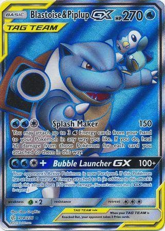 Carta Blastoise & Piplup-GX (214/236) do set Eclipse Cósmico — Pokémon TCG | Bynx