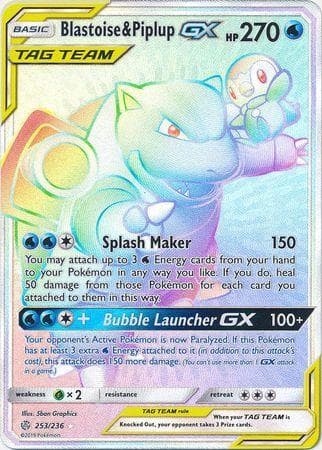 Carta Blastoise & Piplup-GX (253/236) do set Eclipse Cósmico — Pokémon TCG | Bynx