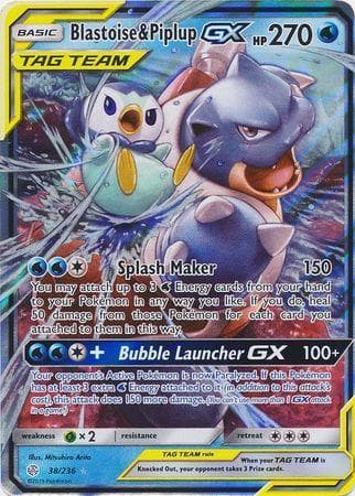 Carta Blastoise & Piplup-GX (38/236) do set Eclipse Cósmico — Pokémon TCG | Bynx