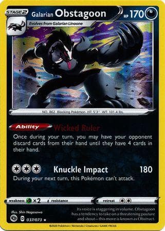 Carta Galarian Obstagoon (37/073) do set Caminho do Campeão — Pokémon TCG | Bynx