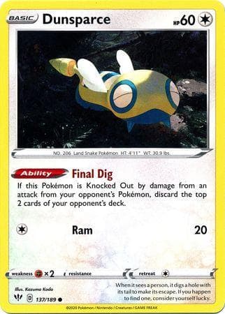 Carta Dunsparce (137/189) do set Escuridão Incandescente — Pokémon TCG | Bynx