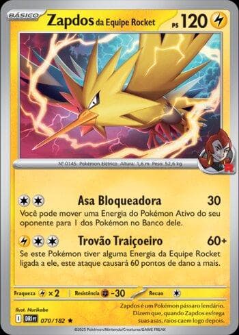 Carta Team Rocket's Zapdos (070/182) do set Rivais Predestinados — Pokémon TCG | Bynx