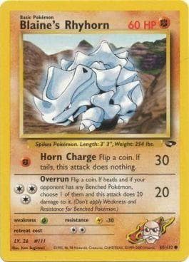 Carta Blaine's Rhyhorn (65/132) do set Gym Challenge — Pokémon TCG | Bynx