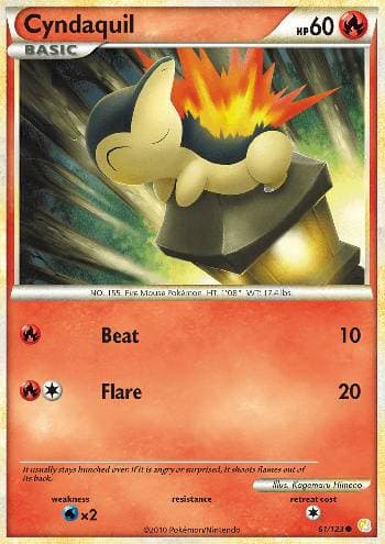 Carta Cyndaquil (61/123) do set HeartGold SoulSilver — Pokémon TCG | Bynx