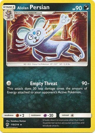 Carta Alolan Persian (119/214) do set Trovões Perdidos — Pokémon TCG | Bynx