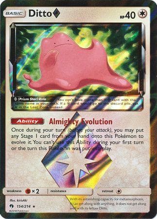 Carta Ditto Prism Star (154/214) do set Trovões Perdidos — Pokémon TCG | Bynx