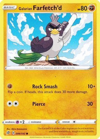 Carta Galarian Farfetch'd (94/192) do set Rixa Rebelde — Pokémon TCG | Bynx