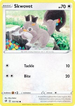 Carta Skwovet (151/192) do set Rixa Rebelde — Pokémon TCG | Bynx